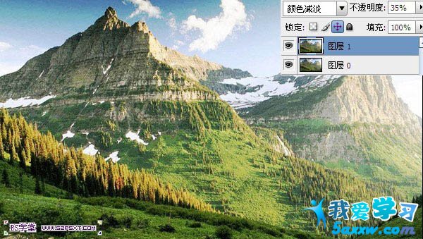 ps照片處理-將夏季雪山瞬間變為冬季效果